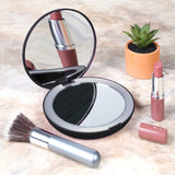 WHAT ON EARTH Lighted Magnifying Travel Mirror, 1X & 5X Magnification 5 Inch Folding Makeup Mirror, Bright LED Lights, Black