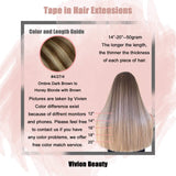Vivien Tape in Hair Extensions Human Hair, 20inch 50g 20pcs Ombre Chocolate Brown to Caramel Blonde Tape Hair Extensions Long Seamless Tape in Real Human Hair Extensions Dark Brown
