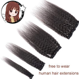 FAAAL 14" Hair Kinky Straight Clip In Human Hair Extensions 120g 7pcs/lot Natural Black Double Weft Brazilian Virgin Hair (14")