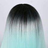 izhenwo Long Straight Ombre Cosplay Costume Wig for Woman Mint Green Black Roots Full Wigs Long Middle Part Wig (mint green)