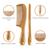All Natural Hair Comb - pureGLO No Static Detangling Wooden Combs - Handmade Natural Fine Tooth Comb