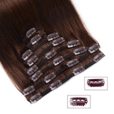 Real Clip in Hair Extensions Medium Brown 8 Pieces - Premium Womens Straight Double Weft Thick Remy Hair Extensions Clip in on Human Hair for Short Hair (12" / 12 inch, #4, 82 grams/2.9 Oz )