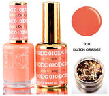 DND DC Oranges GEL POLISH DUO, Gel Lacquer 0.5 oz + Matching Nail Polish Color 0.5 oz, Daisy Nails (with Glitter) Made in USA (Dutch Orange (010))