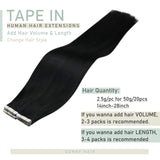 26inch Tape in Extensions Human Hair Jet Black #1 Tape in Black Extensions Human Hair Long Straight Jet Black Human Hair Extensions Remy Hair 20pcs 50g