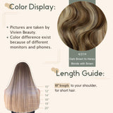 Vivien Remy Brown Clip in Hair Extensions 12 inch Dark Brown Highlighted Honey Blonde Ombre Human Hair Extensions Clip in Hair 70g 7pcs Remy Thick End Natural Clip Human Hair Extensions