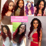 1B Burgundy Ombre Lace Closure Front Wig, 100% Unprocessed Human Hair Wigs with Baby Hair, Red Wine Color Body Wave Lace Wigs 250% Density (12", 1B/99J, 250%)
