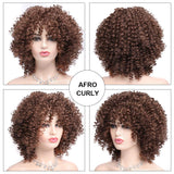 Forfeels Afro Wig with bangs for Black Women Short Kinky Curly Brown Shoulder Length Synthetic Full Wigs for Daily Use with Wig Cap