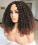 Lizzy Short Curly Bob Wigs for Black Women Kinky Curly Wavy Black with Brown Highlights Wig Synthetic Natural Looking Heat Resistant Short Curly Wig