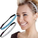 Hipsy 2pk Women's Adjustable NON SLIP Skinny Bling Glitter Headband Silver Duo Pack (Silver & Teal)