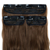 Clip in Hair Extensions 3Pcs 8Clips Curly Wavy Thick Full Head Double Weft Clip on Synthetic Hair Extension Wavy Hairpieces for Women Light Chestnut Brown 18"-24"