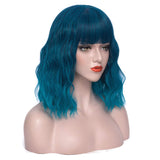 Mersi Blue Wigs for Women, 13'' Short Bob Hair Wig with Bangs, Cute Soft Natural Synthetic Wigs for Daily Party Halloween S046BE