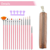 28PCS Nail Art Brushes Manicure tools Pedicure kit Valentine's Day Nail Liner Ombre Brush Nail Painting Design Nail Art Pens Cuticle Removal Tools Scissors Ear Pick Leather Case (Pink)