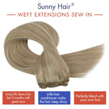 Sunny Weft Hair Extensions Human Hair Honey Blonde Fading to Bleach Blonde 20 Inch Brazilian Hair Extensions for Woman 100g