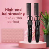 Homfu Electric Hot Straightening Heat Pressing Comb Ceramic Curling Flat Iron Curler Designed Hair Straightener for Natural Black ,Anti-Scald Beard Straightener Press Comb (Black)