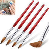 4 Pieces Kolinsky Sable Brush Nail Brush with Wood Handle Oval Crimped Nail Brush Round Nail Brush Pen for Acrylic Powder Manicure Tools, 4 Sizes (Size 6, 8, 10 and 12)