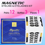 12 Pairs 3D Magnetic Eyelashes Kit With 3 Tubes Of Magnetic Eyeliner Magnetic Lashliner For Use with Magnetic False Lashes Natural Look,Easier To Use Than Traditional Magnetic Eyelashes No Glue Needed