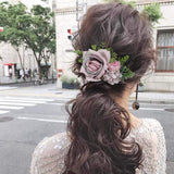 Fangsen Wedding Rose Flower Hair Comb Bridal Flower Hair Clip Floral Hair Accessories for Women an Girls (Retro Pink)