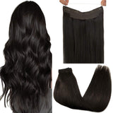 GOO GOO Halo Hair Extensions Human Hair Dark Brown Hairpiece 14 Inch 70g Flip in Remy Human Hair Extensions Straight Hidden Crown Wire Hair Extensions