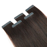Tape in Hair Extensions Dark Brown 100% Remy Human Hair 12''-24'' Double Side Tape Seamless Skin Weft Rooted Tape on Natural Hair Extensions 20pcs Long Straight Silky 20 inch 50g