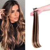 Maxfull Brown Balayage Tape In Hair Extensions Human Hair, Double Sided Silicon Glue In Real Remy Seamless Hair Extensions, 20pcs, 22inch, 50g