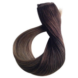 18"/18 Inch Balayage Ombre Halo Human Hair 100g Medium Brown Fading to Platinum Blonde Straight Halo Real Hair Extensions Remy Hair