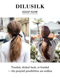 DILUSILK Ponytail Extension Straight Human Hair Ribbon Tie Up Ponytail for Women Long 14" 80g #2 Mocha Brown