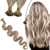 Ugeat Itip Human Hair Extensions 20inch I Tip Real Hair Extensions 40Gram Keratin I Tip Fusion Hair Extensions Blonde Highlighted to Bleach Blonde Body Wave 0.8g/Strand