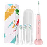 Sonic Electric Toothbrush, Travel Rechargeable Toothbrush for Adults Kids with 5 Modes and 3 Intensity Levels, Waterproof, USB Fast Charging, Smart Timer,4 Brush Heads & Travel Case Included-Pink