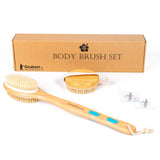 Gruberr Bath Body Brush Set - for Glowing Skin, Soft and Stiff Bristles, Short and Long Brushes for Easy Reach, Dry or Wet Brushing - Cellulite, Lymphatic, Exfoliating - Men, Women, Elderly - w/hooks