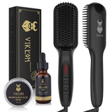 Beard Straightener w/FREE Beard Oil and Beard Balm for Men, Ceramic & Ionic Beard Straightening Comb, Fast Heated Hair Straightener Brush for Men&Women-Anti-Scald/LCD Display