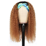 Ombre Human Hair Curly Headband Wig 1 Piece, Dark Brown Afro Kinky Curly Brazilian Hair Two Tone Dark Root with None Lace Front Wigs for Black Women, Blonde Jerry Curl Wigs (16", 1B/30, Curly)