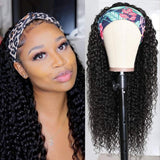 180% Density Kinky Curly Human Hair Wigs Glueless Headband Wig Original Queen Deep Curly None Lace Front Wigs Brazilian Virgin Hair Machine Made Wigs for Black Women 14 Inch