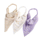 Chiffon Turban Head Kerchief Scarf - 3Pcs Floral Hair Bandanas Triangle Head Scarves Headband with Clips for Women Hair Scarves (Double-layer(White+Off-white+Purple))