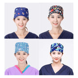 Leader Jin Cute Printed Working Cap Bouffant Turban Cap with Button and Sweatband Adjustable Tie Back Hats for Women/Me