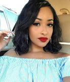 Molefi Wavy Wigs for Black Women Body Wave Human Hair Side Parting Wig Shoulder Length Natural Black Color Machine Made Regular Glueless Wig with Lace Part