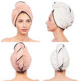 Microfiber Hair Towel for Women - Drying Twist Wrap for Curly, Long, Thin or Short Hair - Ultra Absorbent Anti Frizz Turban for Sleeping and Showering - 2 Pack plus Soft Headband - (Ivory/Pink)