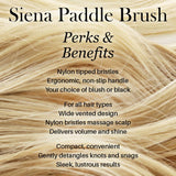 L’ange Hair Siena Paddle Nylon Brush | Helps Groom and Detangle All Types of Hair | Heat-Resistant Nylon-Tipped Bristles | Black