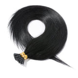 100 Strands/Pack I Tip Remy Human Hair Extensions Pre Bonded Keratin Stick In Hair Extensions Cold Fusion Hair Piece For Women Long Straight #1 Jet Black 22'' 50g