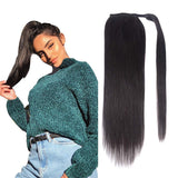 22" Human Hair Ponytail Extensions 140g #1B Natural Black 100% Remy Human Hair Wrap Around Long Ponytail Clip in Hair Extensions Straight One Piece Hairpiece (22", Natural Black)