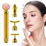 4-in-1 Beauty Bar 24k Golden Pulse Face Massager, Electric Jade Roller Facial Massager Rose Quartz, Arm Eye Nose Massage Stone for Face Lift Anti-Aging Anti-Wrinkles Skin Tightening Face Firming