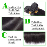 Brazilian Straight Hair Bundles Remy Hair Weave, Brazilian Virgin Hair 3 Straight Human Hair Bundles (10 12 14, Natural Black)