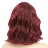 Bob Wigs for Women Short Curly Wavy Wigs with Bangs Natural Heat Resistant Synthetic Hair Red Daily Party Full Wig (Wine Red)