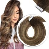 Hair Extensions Tape in Balayage Brown Tape in Hair Extensions Invisible Tape Hair Extensions Dark Brown Balayage Caramel 24inch 20pcs 50g