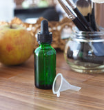 1 oz Green Glass Boston Round Graduated Measurement Glass Dropper Bottle (4 pack) + Funnel