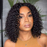 Curly Bob Lace Front Wigs Human Hair with Middle Part Deep Wave Short Bob Wigs for Black Women Soft Brazilian Remy 4X4 Lace Closure Wig 14 Inch