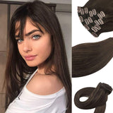 Komorebi Clip in Human Hair Extensions Thick and Straight Hair Drkest Brown Color Real Human Hair Extensions Clip on 20inchs 7pcs/85g