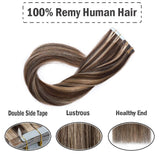 18 Inch Tape in Hair Extensions Remy Human Hair 30g Thin Highlight #4/27 Meidum Brown Mix Dark Blonde Long Straight Seamless Skin Weft Glue in Balayage Human Hairpieces 20pc/pack +10 Free Tape Bonds