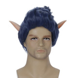 Qaccf Short Curly Blue Mens Short Wavy Halloween Costume Wig with a Pair of Elf Ears (Adult)