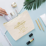 1970 50th Birthday Gift Cosmetics Bag with Zipper Cotton Canvas Makeup Pouches Travel Toiletry Bag for Woman 50th Anniversary Ideas for Her Wife Mom Friend Sister