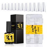 BURANO 600PCS Clear Tips for Acrylic Nails with Nail Glue Set, Nail Extension Tips with 15ML 3in1 Nail Glue Half Cover Straight Clear Coffin Fake Nail Tips 12 Sizes H002